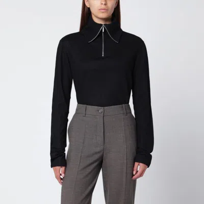 Entire Studios Wool Zip Collar Long Sleeve Top In Black