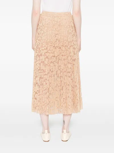 Ermanno Scervino Midi Floral Lace Pleated Skirt In Neutral