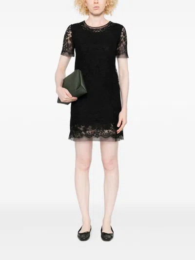 Ermanno Scervino Floral Lace Mini Dress With Sheer Sleeves In Black