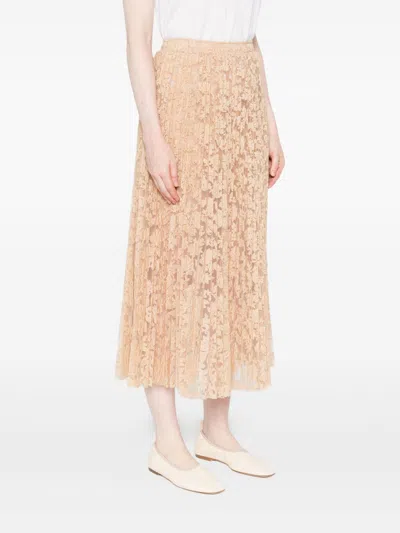 Ermanno Scervino Midi Floral Lace Pleated Skirt In Neutral