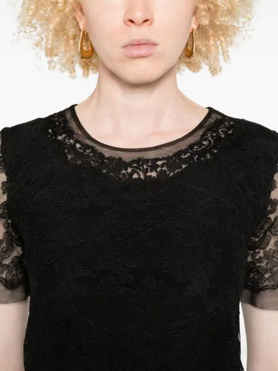 Ermanno Scervino Floral Lace Mini Dress With Sheer Sleeves In Black