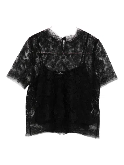 Ermanno Scervino Floral Lace Short Sleeve Top In Black