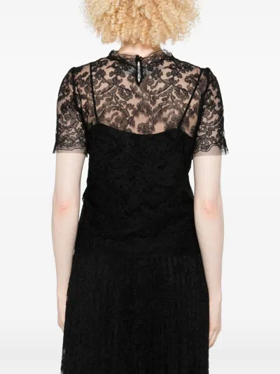 Ermanno Scervino Floral Lace Short Sleeve Top In Black
