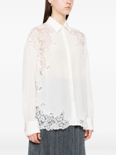 Ermanno Scervino Silk Blouse With Intricate Lace Detailing In White