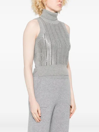 Ermanno Scervino Metallic Turtleneck Sleeveless Tank Top In Gray