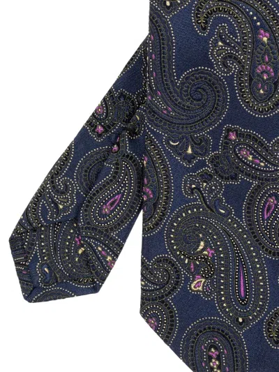 Etro Silk Tie With Paisley Print In Blue