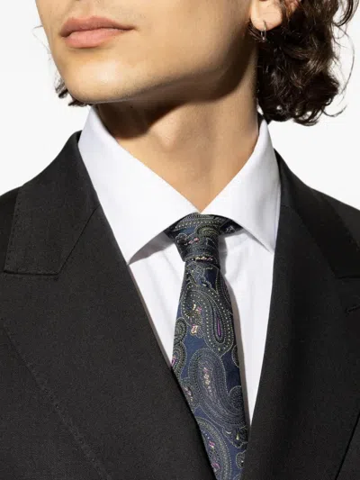 Etro Silk Tie With Paisley Print In Blue