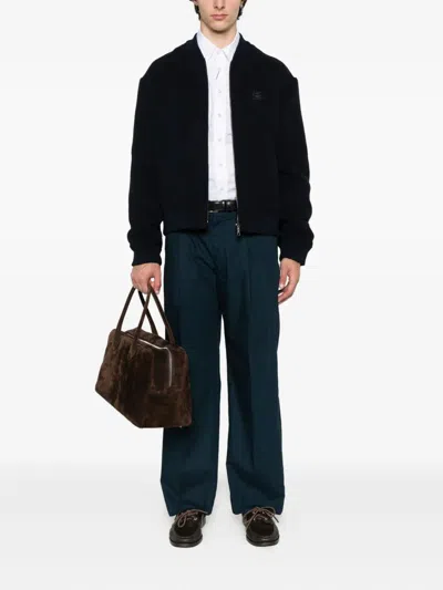 Etro Navy Blue Bomber Jacket With Embroidered Logo And Zip Fastening In Black