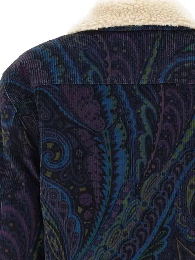 Etro Paisley-print Corduroy Jacket Giubbino In Blue