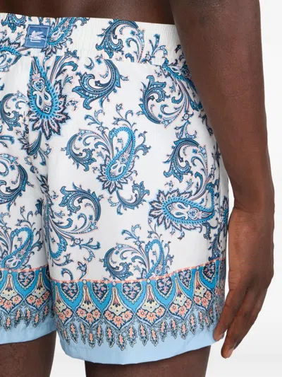 Etro Swim Shorts With Placed Leafy Paisley Print In Blue