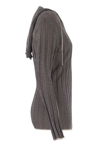 Fabiana Filippi Lurex Hooded Sweater In Gray