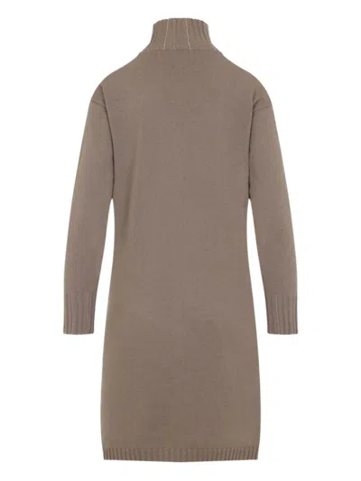 Fabiana Filippi Cortex Brown Virgin Wool Knit Midi Dress In Gray