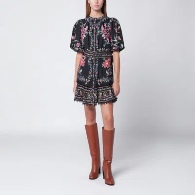Farm Rio Black Belle Garden Mini Dress With Belt In Multi