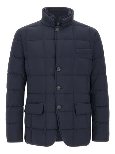 Fay Double-front Quilted Jacket With Water-repellent Finish In Blue