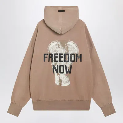 Fear Of God Hooded Sweatshirt With Graphic Print And Ribbed Cuffs In Gray