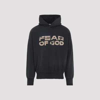 Fear Of God Black Vintage-effect Sweatshirt With Logo Print In Black