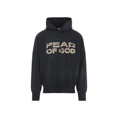 Fear Of God Black Vintage-effect Sweatshirt With Logo Print In Black