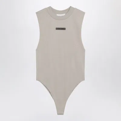 Essentials Logo Patch Ribbed Bodysuit In Gray