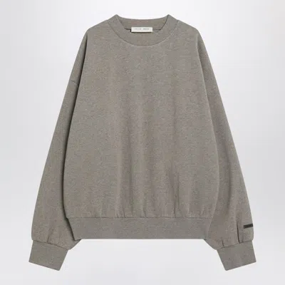 Essentials Grey Fleece Cotton Sweatshirt With Logo In Gold