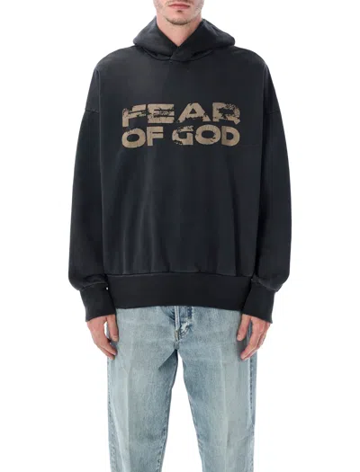 Fear Of God Black Vintage-effect Sweatshirt With Logo Print In Blue