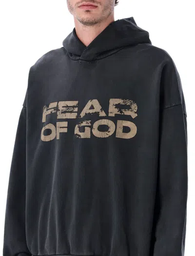 Fear Of God Black Vintage-effect Sweatshirt With Logo Print In Blue