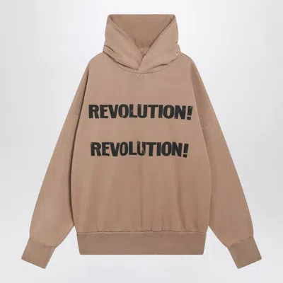 Fear Of God Hooded Sweatshirt With Graphic Print And Ribbed Cuffs In Brown