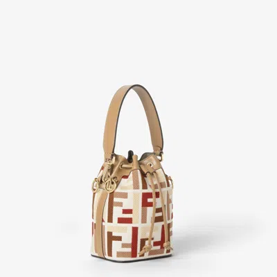 Fendi Mon Tresor Canvas Bucket Bag With Ff Embroidery In Multi