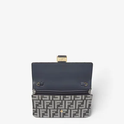 Fendi Wallet On Chain Baguette In Blue Denimeffect Ff Jacquard In Black