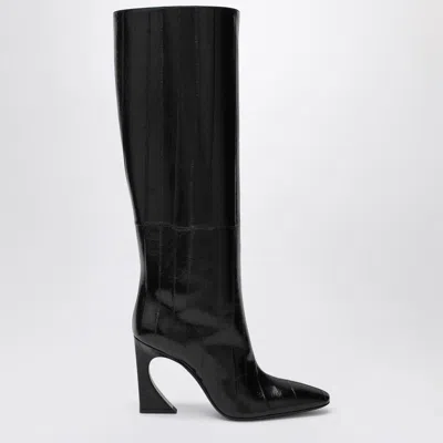 Fendi Arco Leather Knee High Boots Sculptural Heel In Black