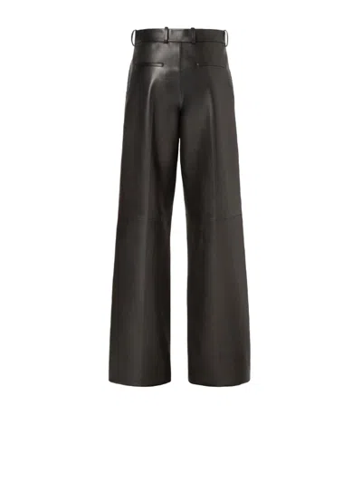 Fendi High Waist Lambskin Leather Wide Leg Trousers In Black