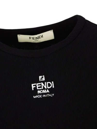 Fendi Women T-shirt A Coste Cropped Con Dettaglio Logo In Cotone Stretch Nero Donna In Black