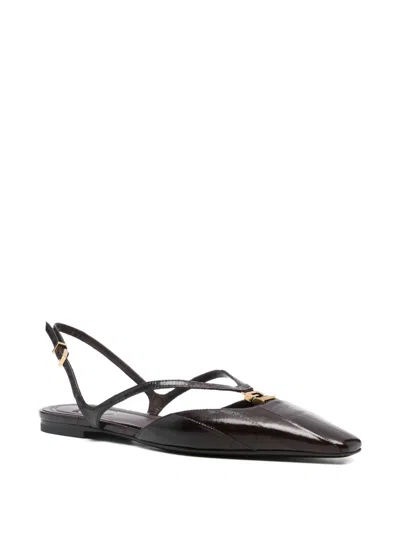 Fendi Ffolk Leather Slingback Ballets In Brown