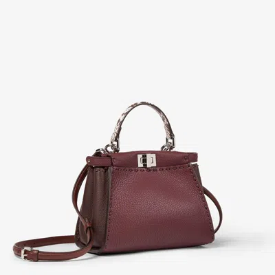 Fendi Women Peekaboo Mini Leather Crossbody Bag In Burgundy