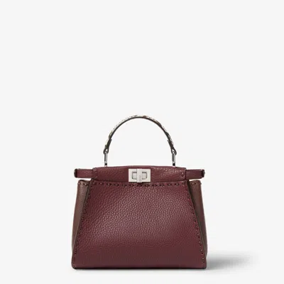 Fendi Women Peekaboo Mini Leather Crossbody Bag In Burgundy