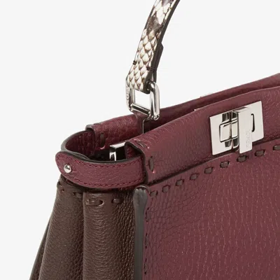 Fendi Women Peekaboo Mini Leather Crossbody Bag In Burgundy