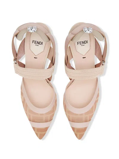 Fendi Colibrì Leather And Mesh Slingbacks In Neutral