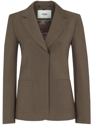 Fendi Dark Green Wool Mohair Blazer In Brown