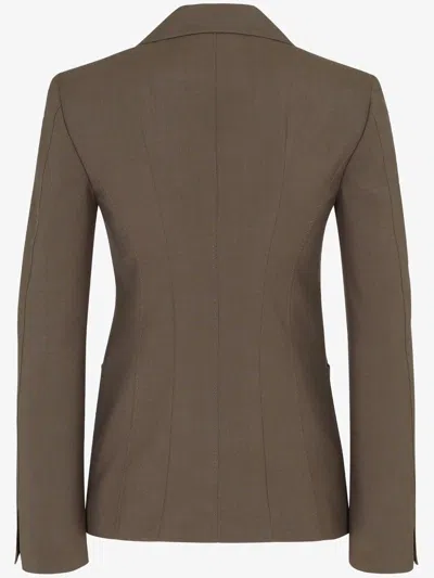 Fendi Dark Green Wool Mohair Blazer In Brown
