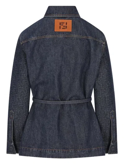 Fendi Go-to Denim Shirt Jacket With Quilted Ff Motif Clothing In Blue