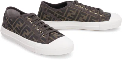 Fendi Low-top Sneakers With Monogram Pattern And Gold-tone Accents In Black