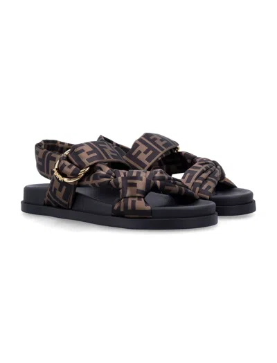 Fendi Feel Ff Satin Sandal In Brown