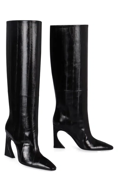 Fendi Arco Leather Knee High Boots Sculptural Heel In Black