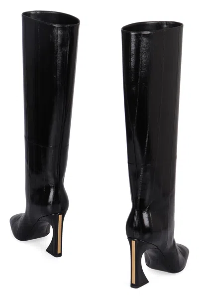 Fendi Arco Leather Knee High Boots Sculptural Heel In Black