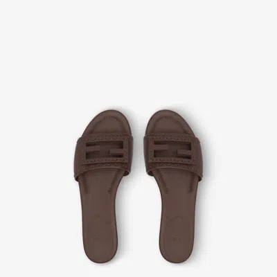 Fendi Women Low Leather Sandals With Embossed Ff Logo In Brown