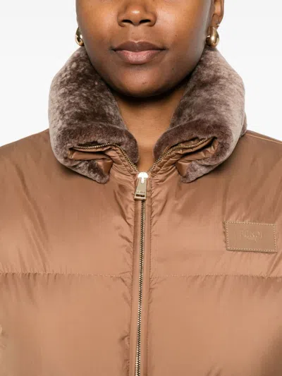 Fendi Short Padded Down Jacket With Shearling Collar Clothing