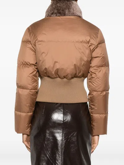 Fendi Short Padded Down Jacket With Shearling Collar Clothing