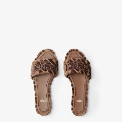 Fendi Sunshine Logo-embroidered Velvet Flat Sandals In Animal Print