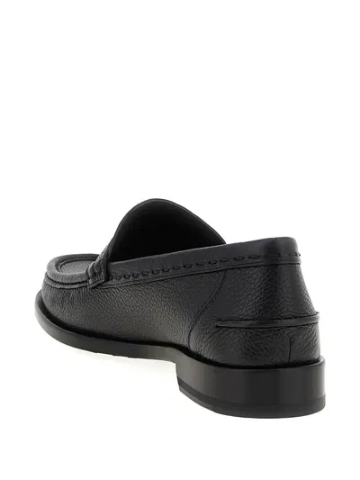 Fendi Round Toe Textured Leather Loafers In Black