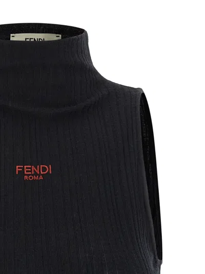 Fendi High Neck Fitted Sleeveless Top With Ruffles Clothing