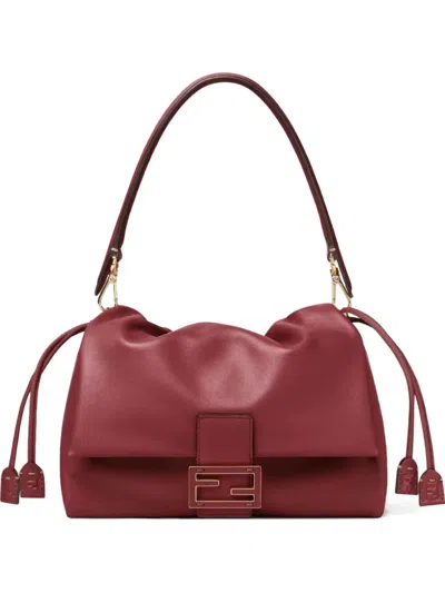 Fendi Women Mamma Baguette Medium Leather Crossbody Bag In Burgundy